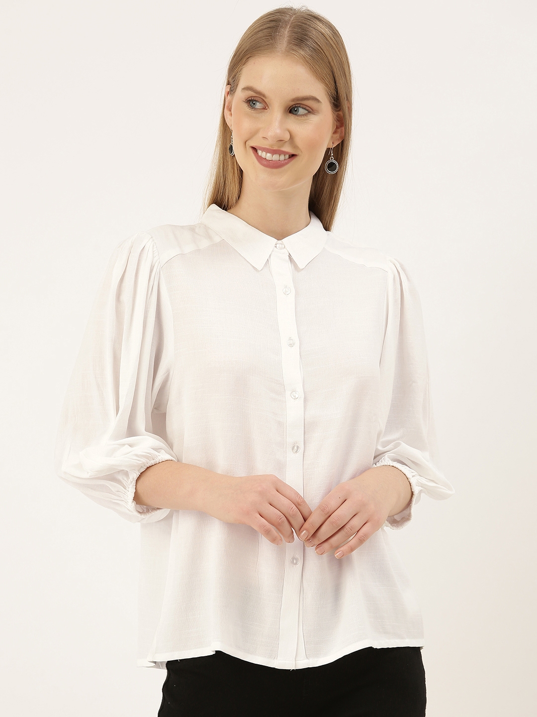 Buy AND Women White Regular Fit Solid Casual Shirt - Shirts for Women ...