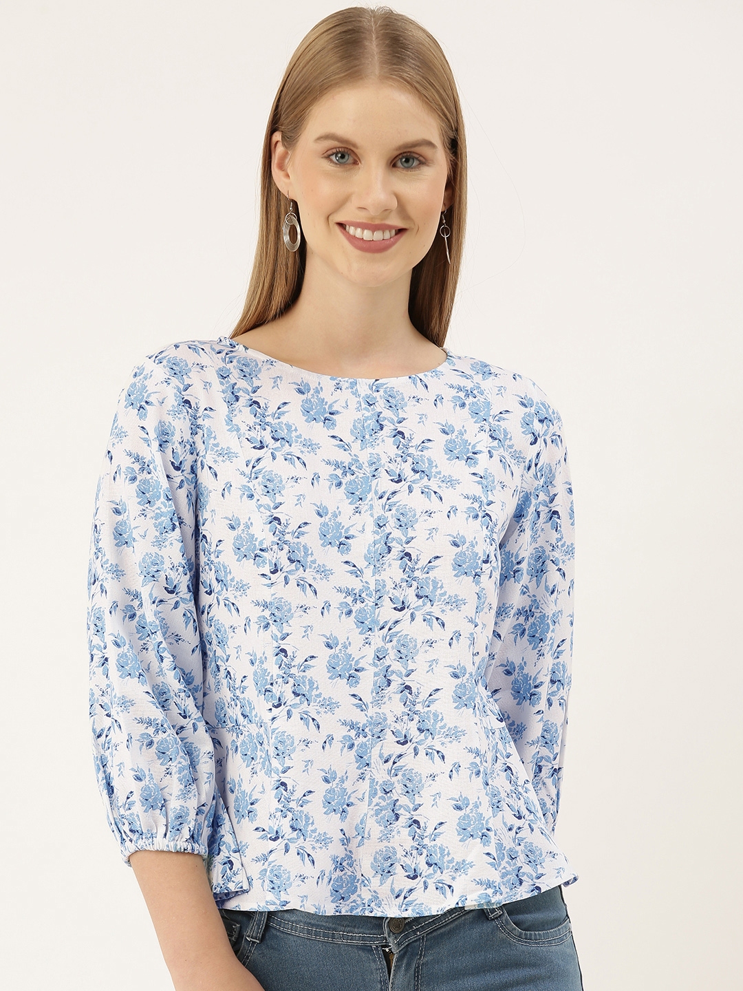 Buy And Blue & White Floral Printed Regular Top - Tops for Women 13718574 | Myntra