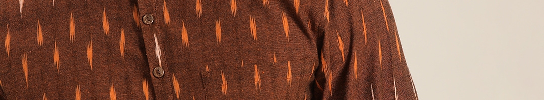 Buy Taavi Men Rust Brown & Orange Ikat Woven Design Kurta With Trousers ...