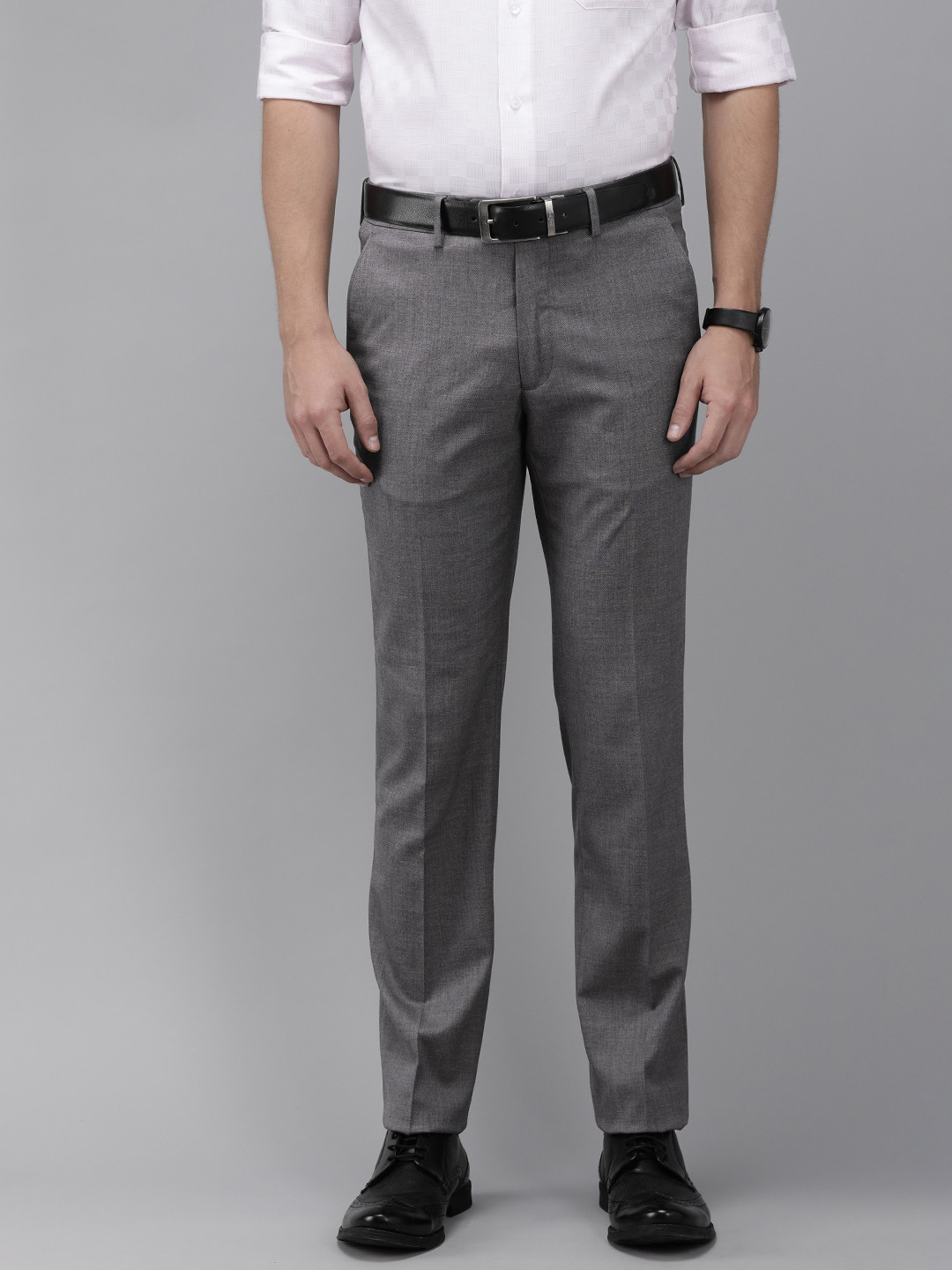 Buy Van Heusen Men Grey Slim Fit Solid Formal Trousers - Trousers for ...