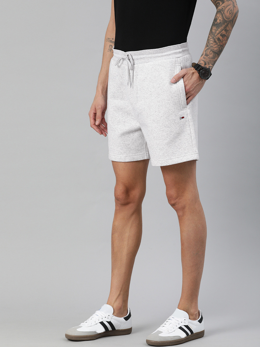 Buy Tommy Hilfiger Men Grey Melange Solid Regular Fit Regular Shorts