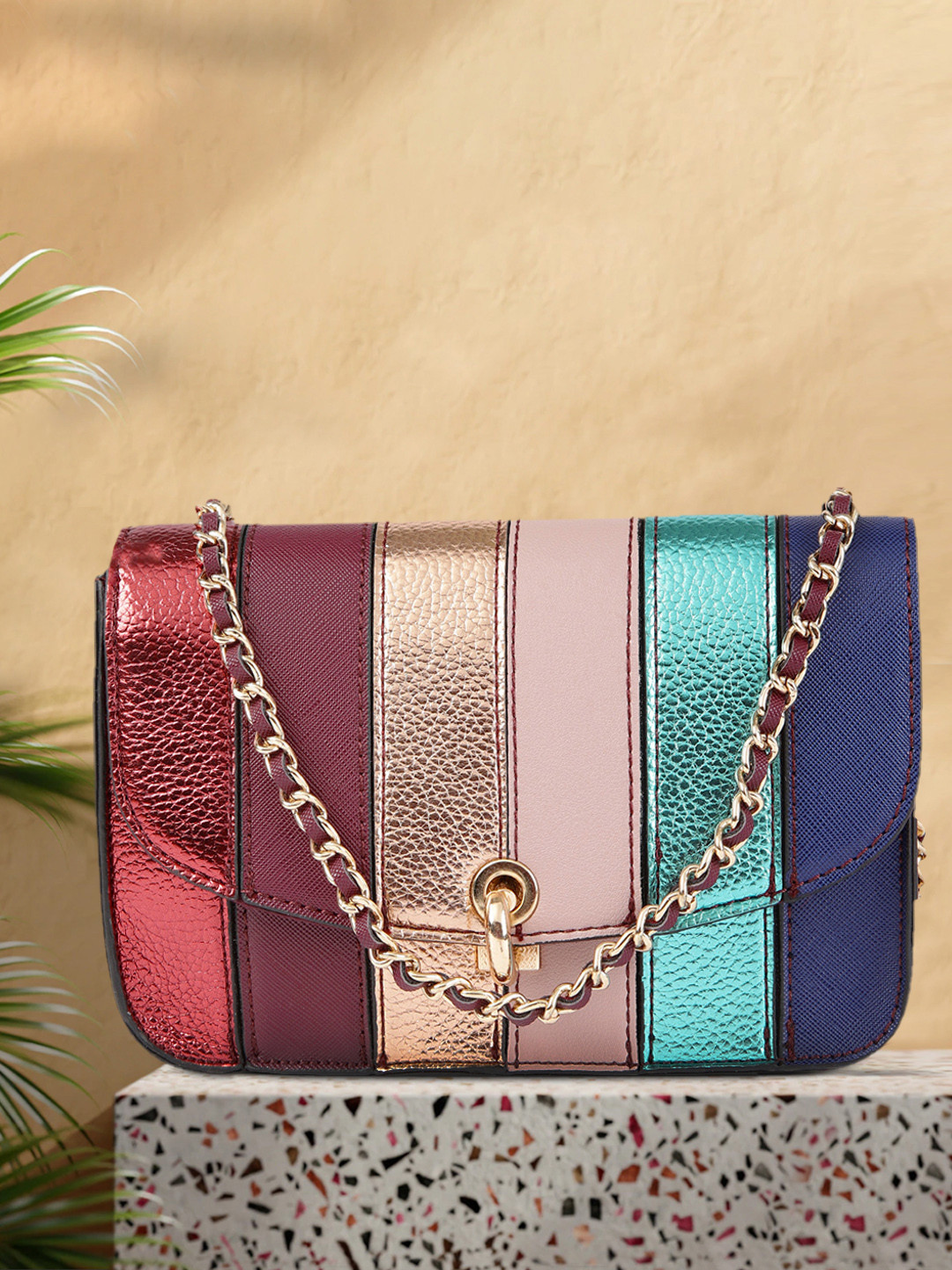 Buy Accessorize London Women Faux Leather Striped Edie Sling Bag