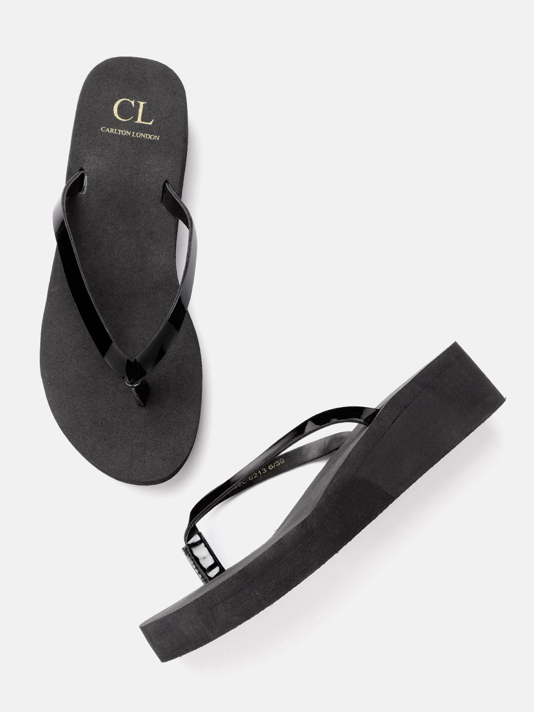 Buy Carlton London Women Black Solid Heeled Thong Flip Flops - Flip Flops for Women 13730386 