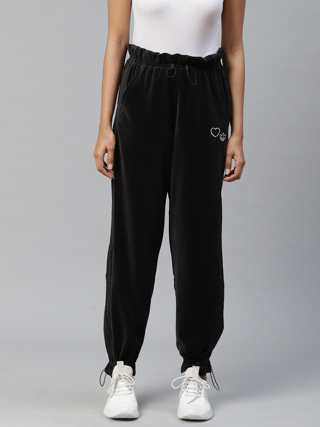 womens black velvet joggers