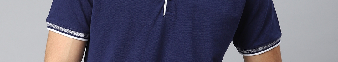 Buy Harvard Men Navy Blue Solid Pure Cotton Polo Collar T Shirt ...