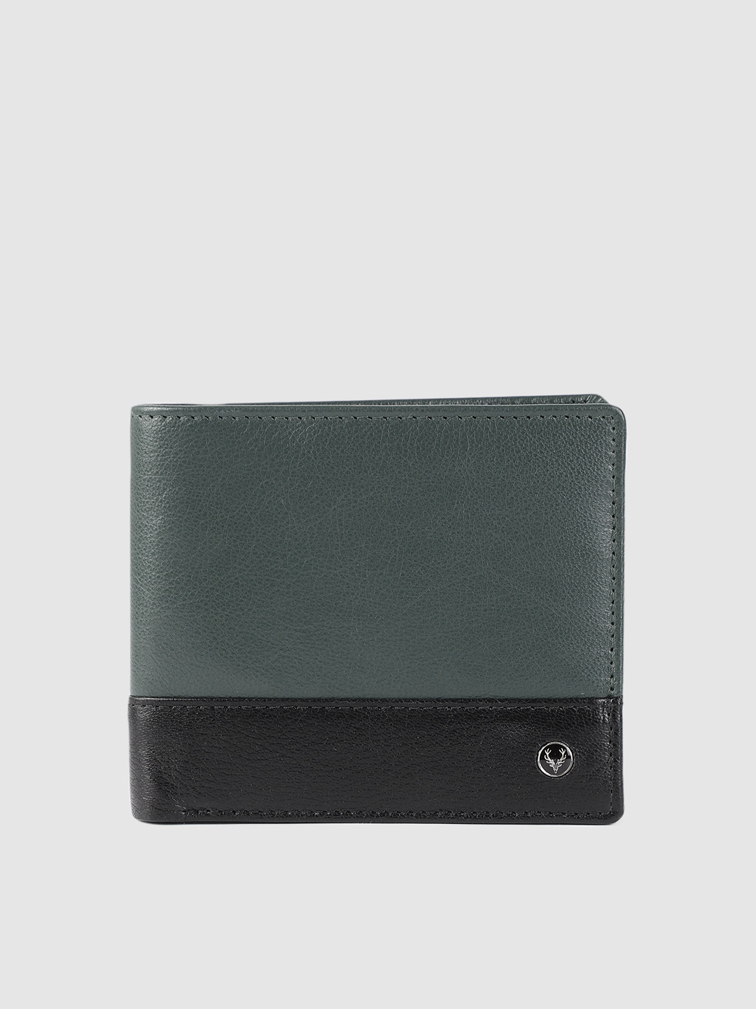 Buy Allen Solly Men Green & Black Colourblocked Leather Two Fold Wallet