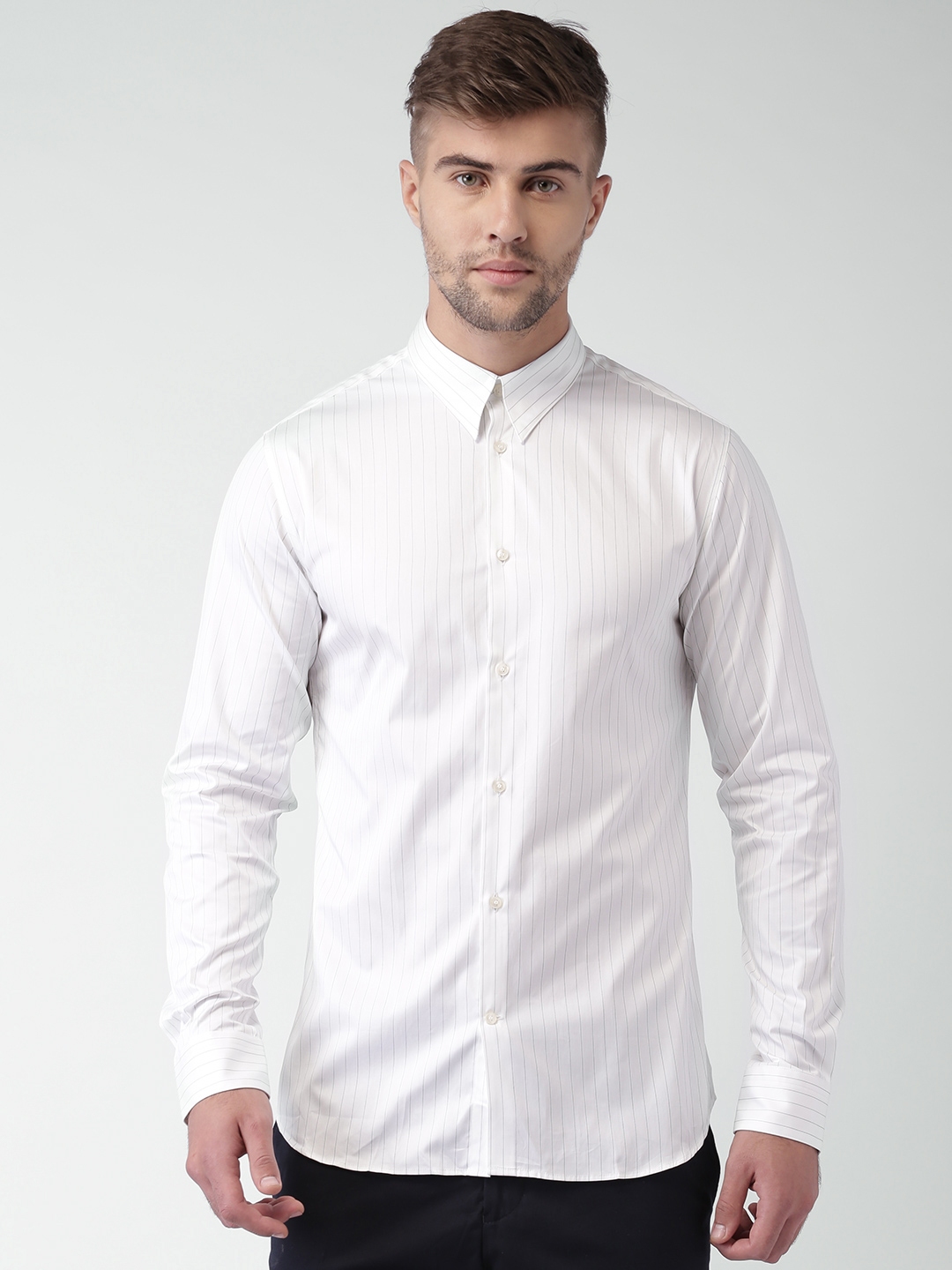 Buy SELECTED Homme Identity White Striped Slim Fit Smart Casual Shirt ...