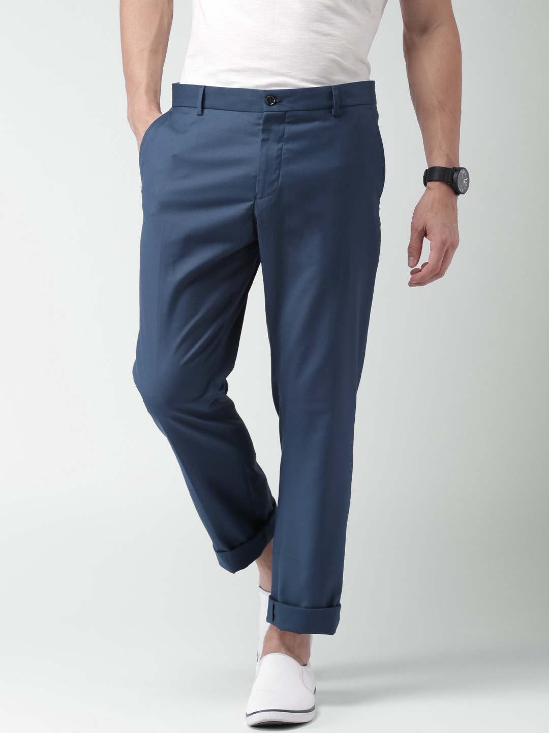 Buy SELECTED Homme Identity Teal Blue Smart Casual Trousers - Trousers for Men 1373536 | Myntra