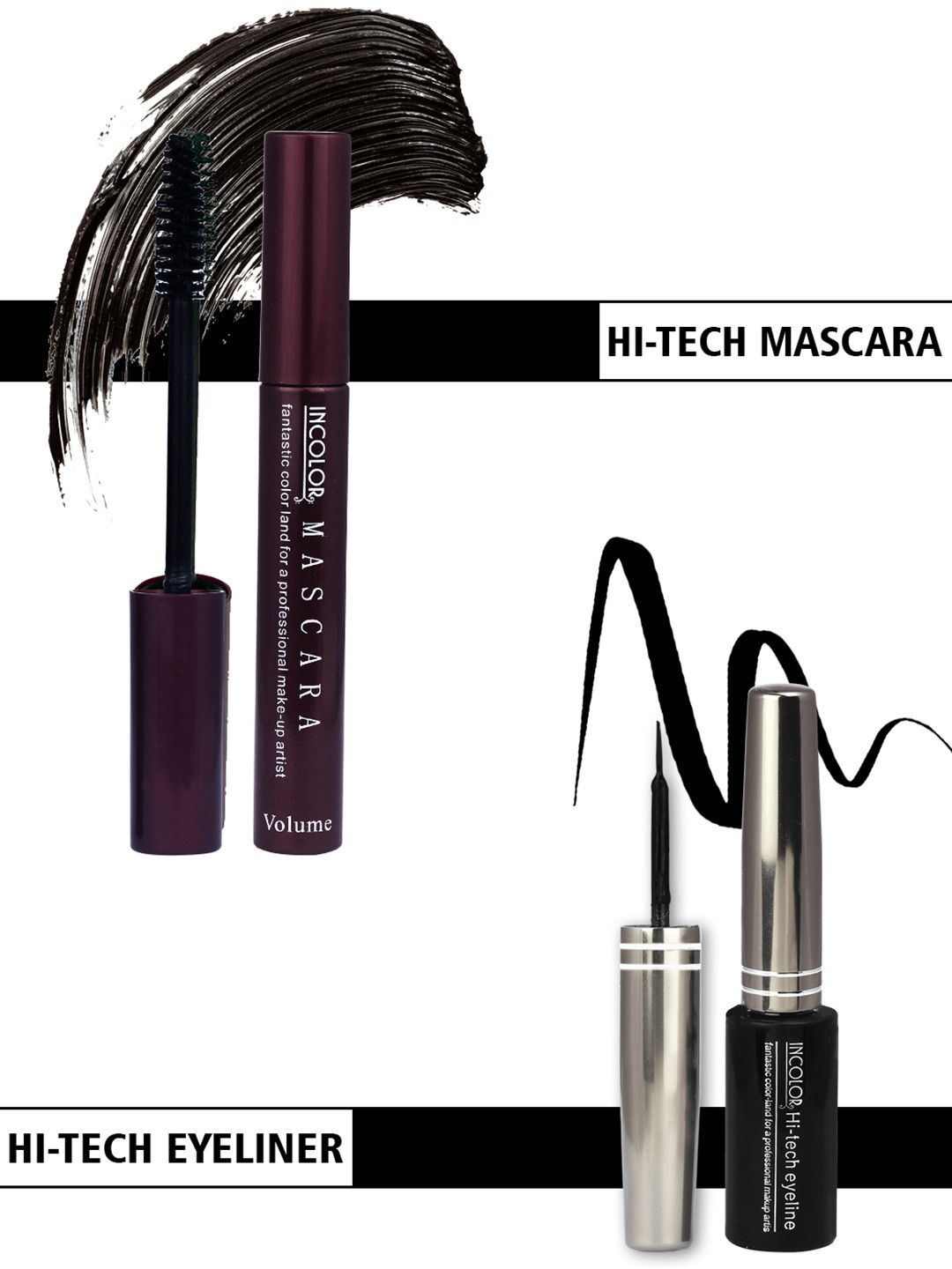 Buy INCOLOR HI Tech Eyeliner & HI Tech Mascara Combo Pack Of 2, 6+9 Ml Mascara for Women