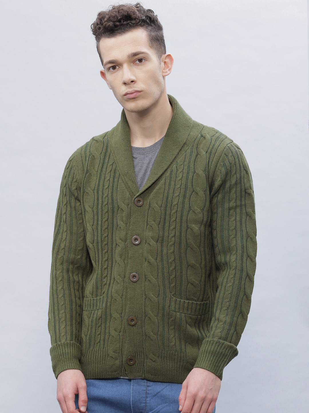 Buy Ether Men Olive Green Cardigan Sweaters for Men 1374132 Myntra