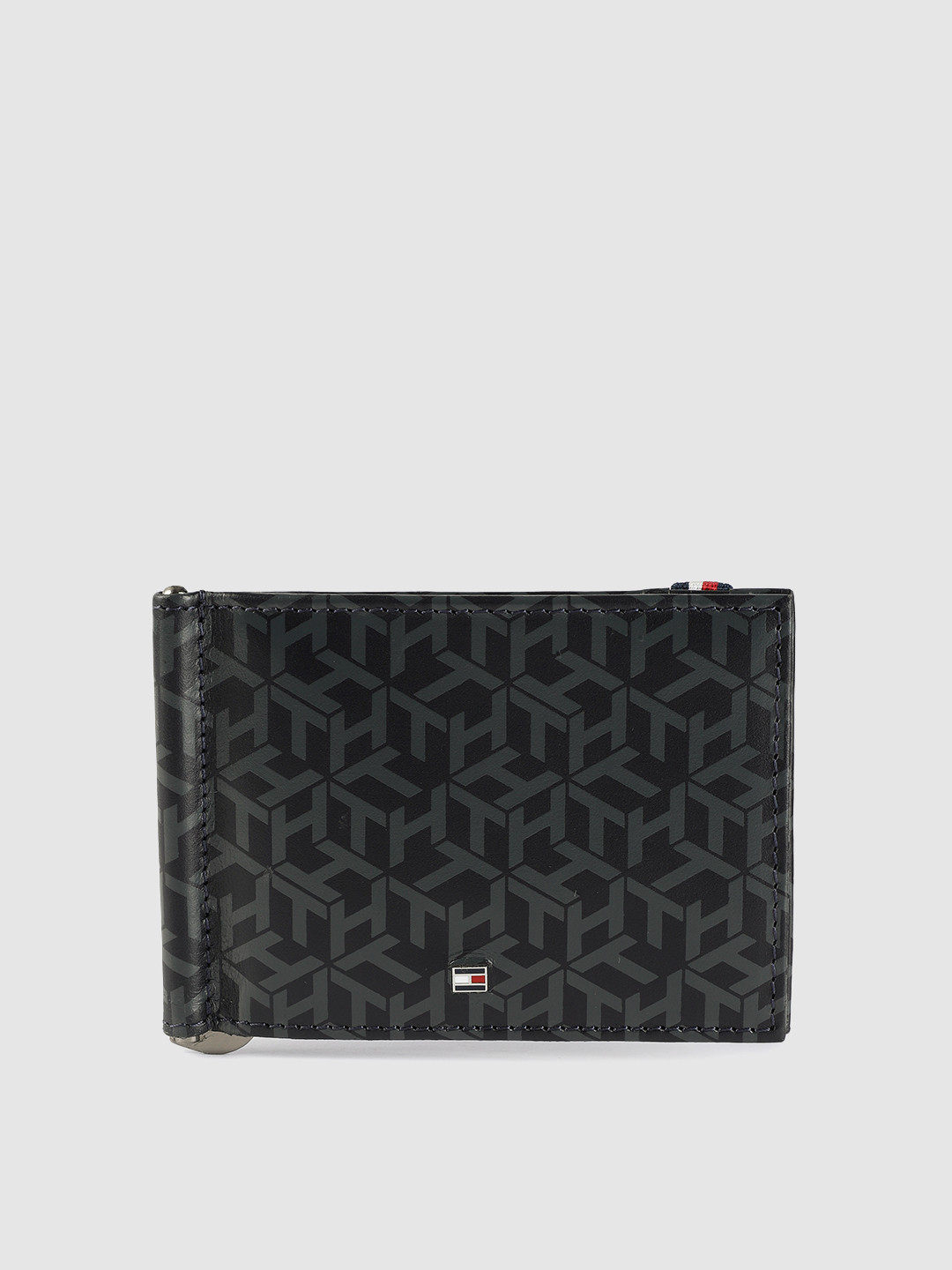 Buy Tommy Hilfiger Men Blue Printed Leather Money Clip Wallets for