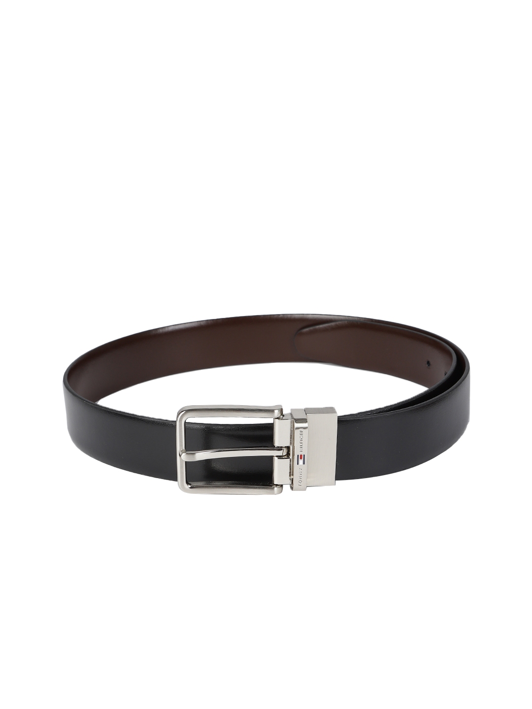 Buy Tommy Hilfiger Men Black & Brown Solid Reversible Leather Belt ...