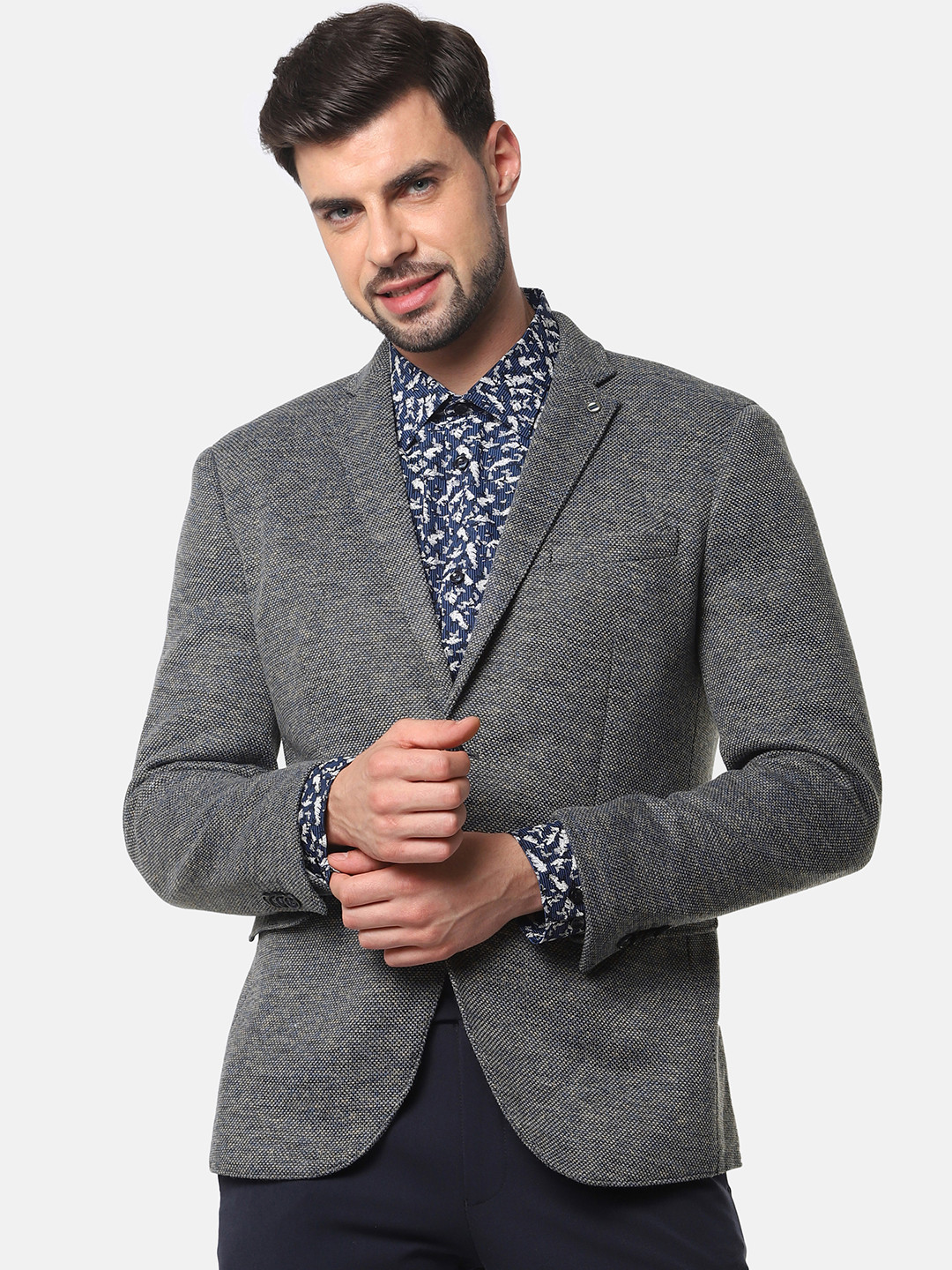 Buy SELECTED Identity Men Blue Slim Fit Solid Single Breasted Formal