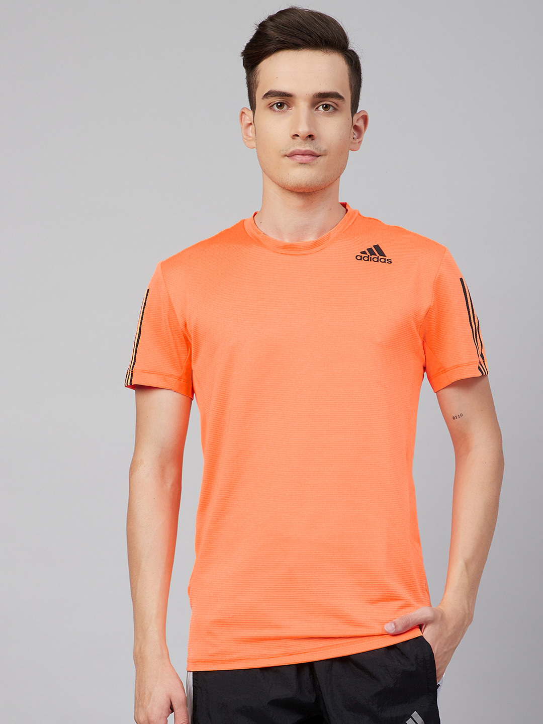 Buy ADIDAS Men Coral Orange Self Striped Slim Fit AERO3S PB Sustainable