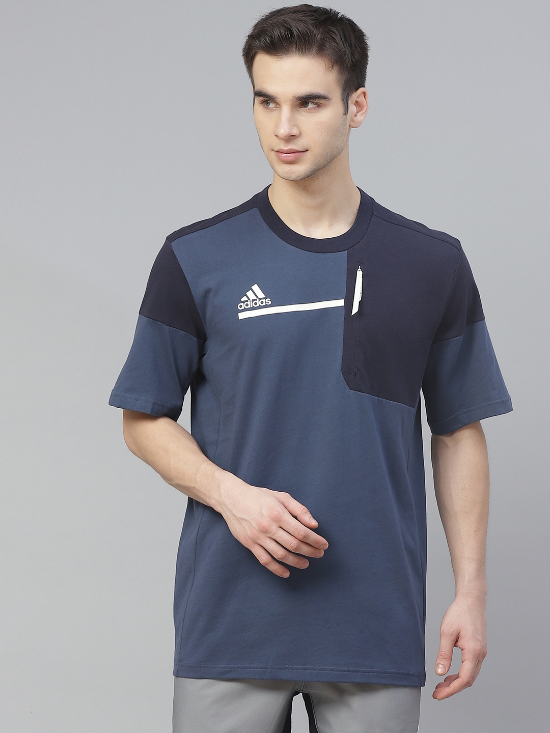 Buy ADIDAS Men Navy Blue Sports Inspired Z.N.E Colourblocked Round Neck ...