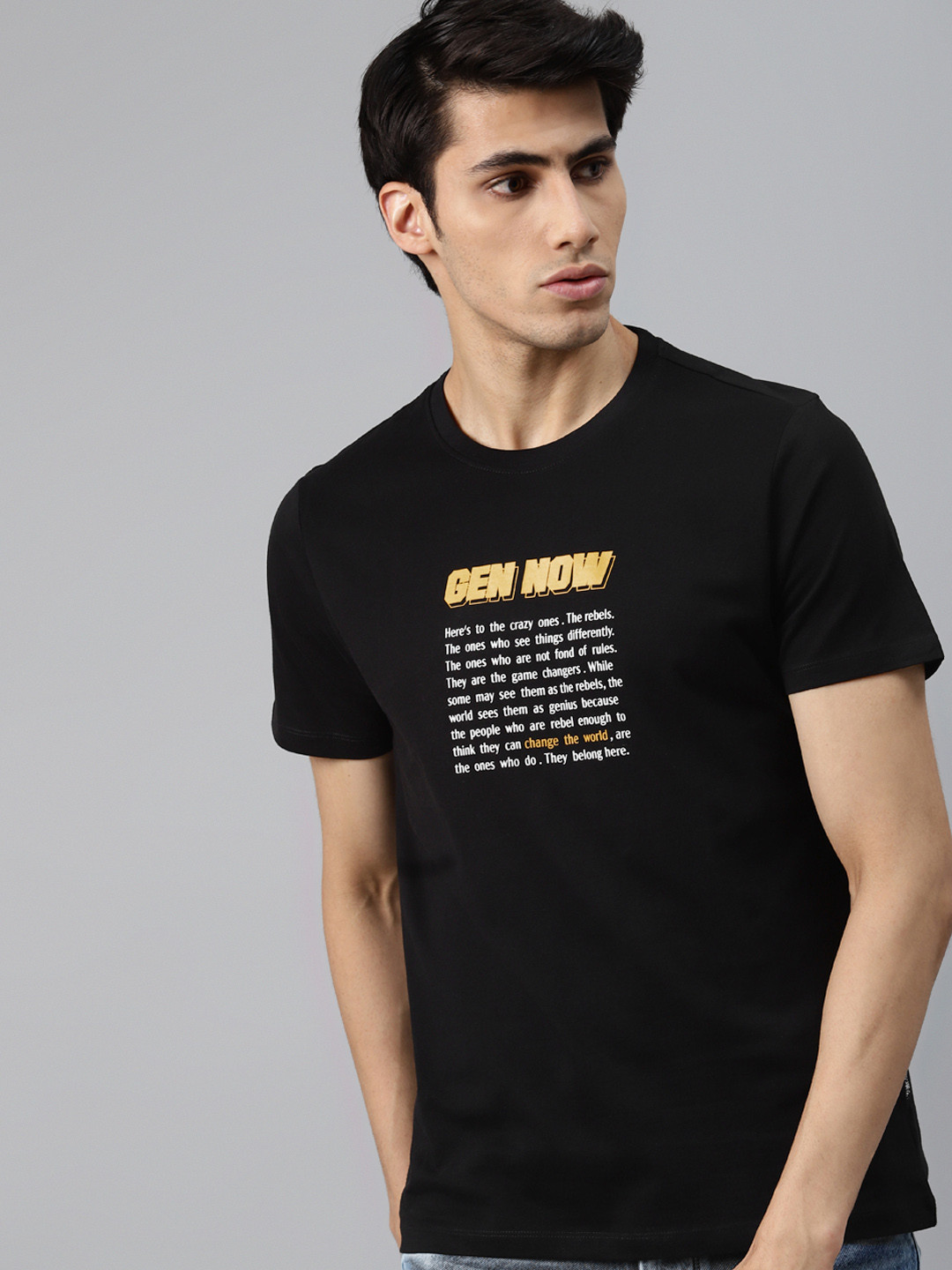 Buy Roadster Men Black Pure Cotton Typography Printed Pure Cotton T