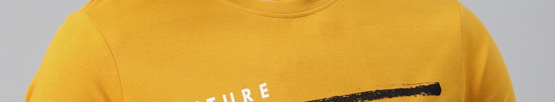 Buy Roadster Men Mustard Yellow Pure Cotton Striped Pure Cotton T Shirt ...