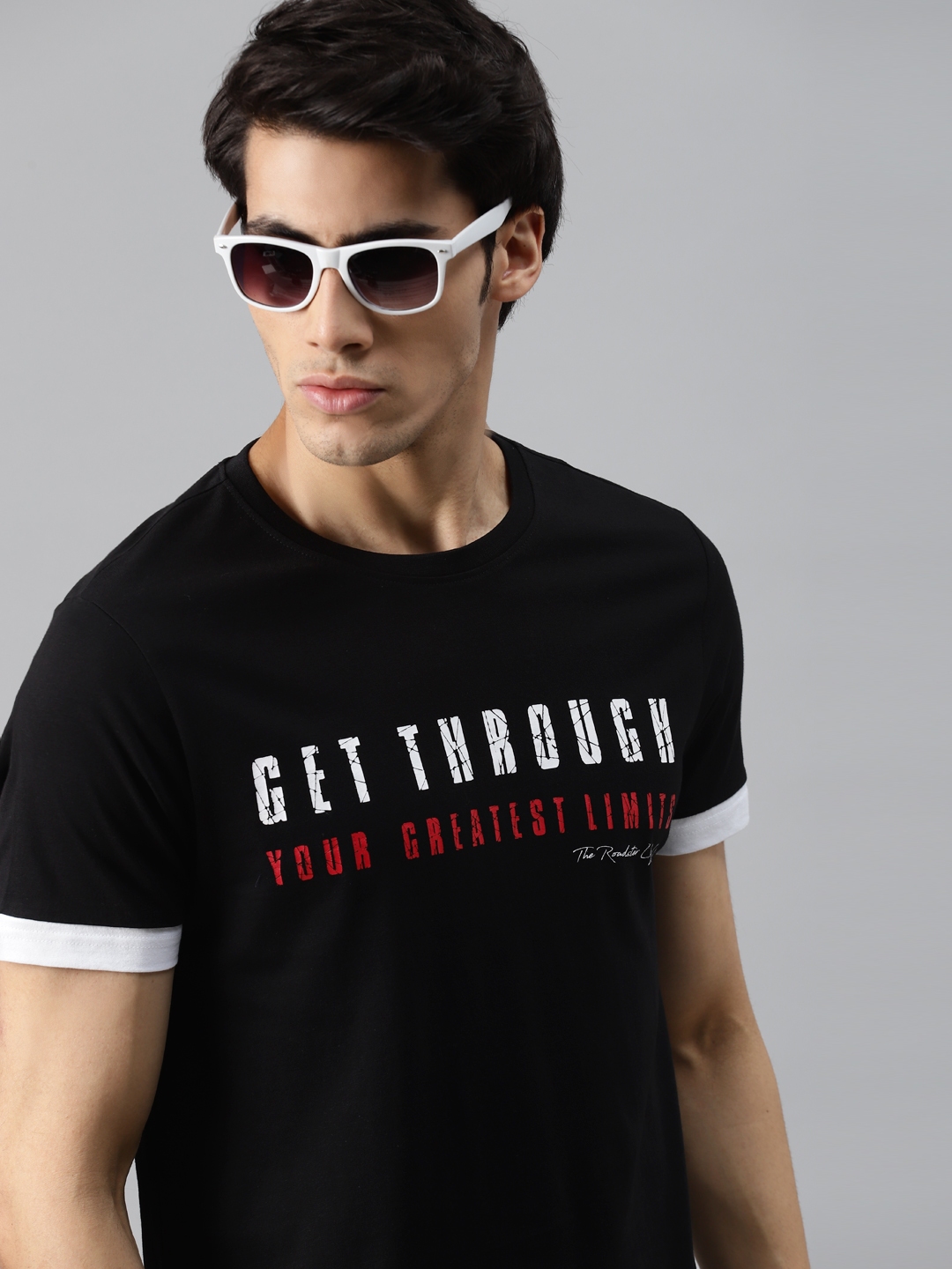 Buy Roadster Men Black & White Pure Cotton Typography Printed T Shirt ...