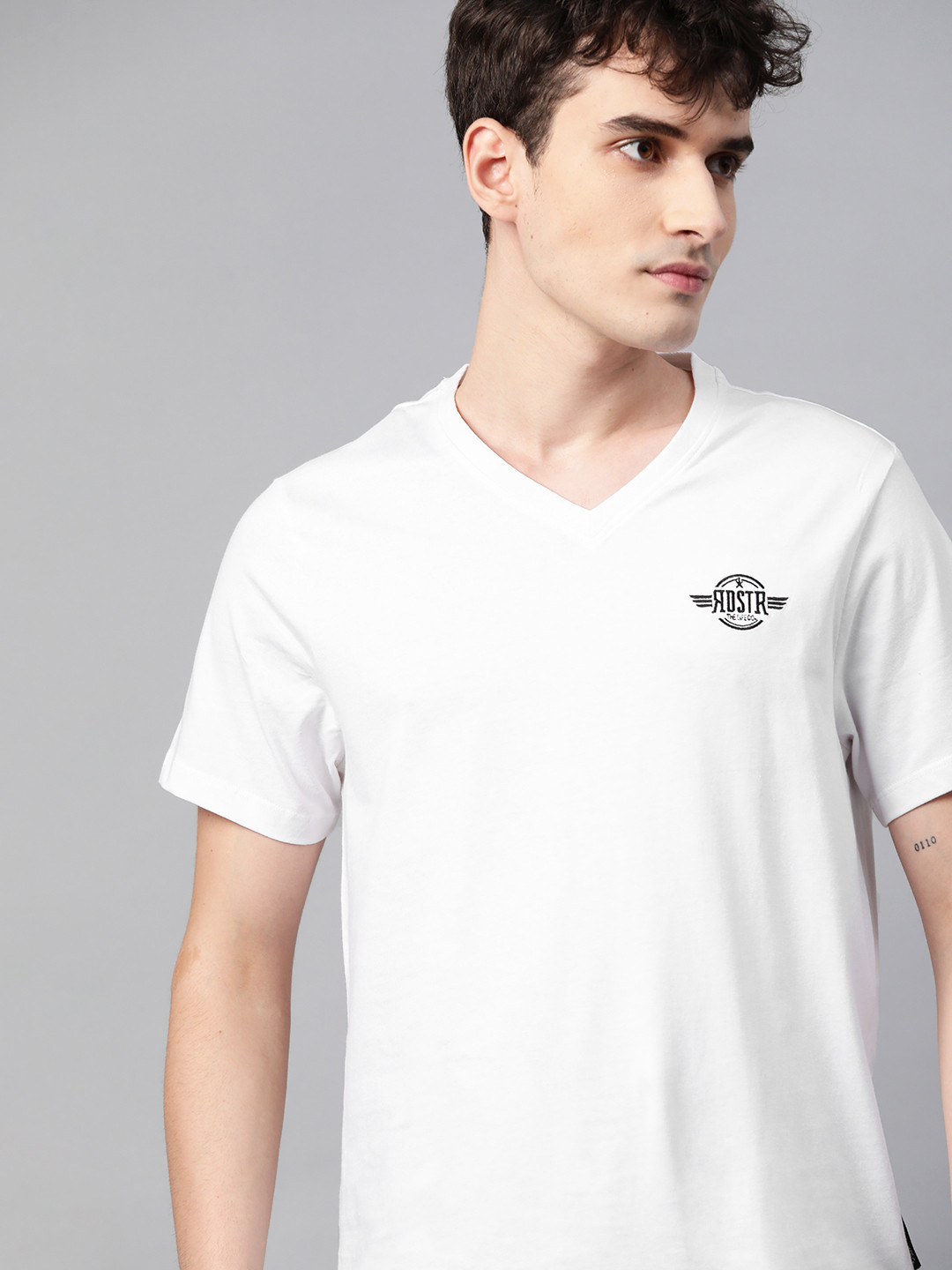 Buy Roadster Men White Pure Cotton V Neck T Shirt Tshirts for Men