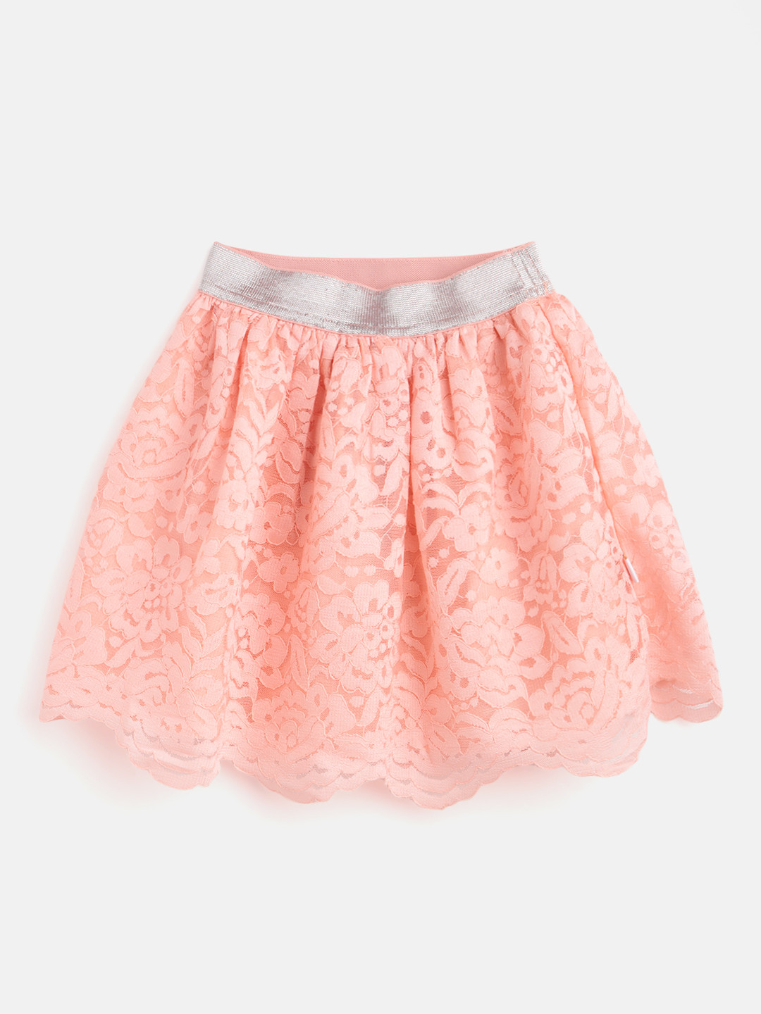 Buy Allen Solly Junior Girls Peach Coloured Floral Lace Design A Line