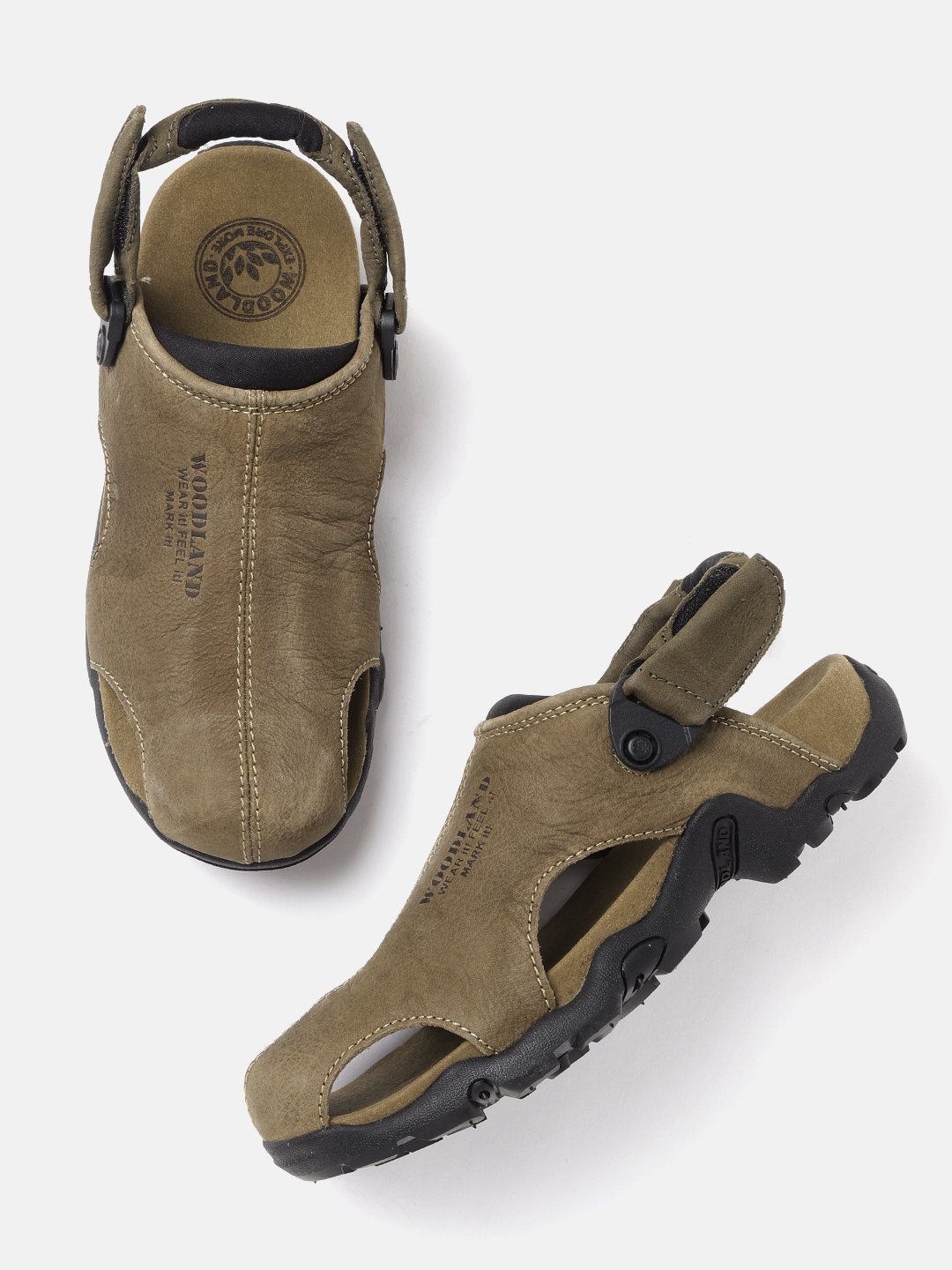 woodland men olive green leather sandals