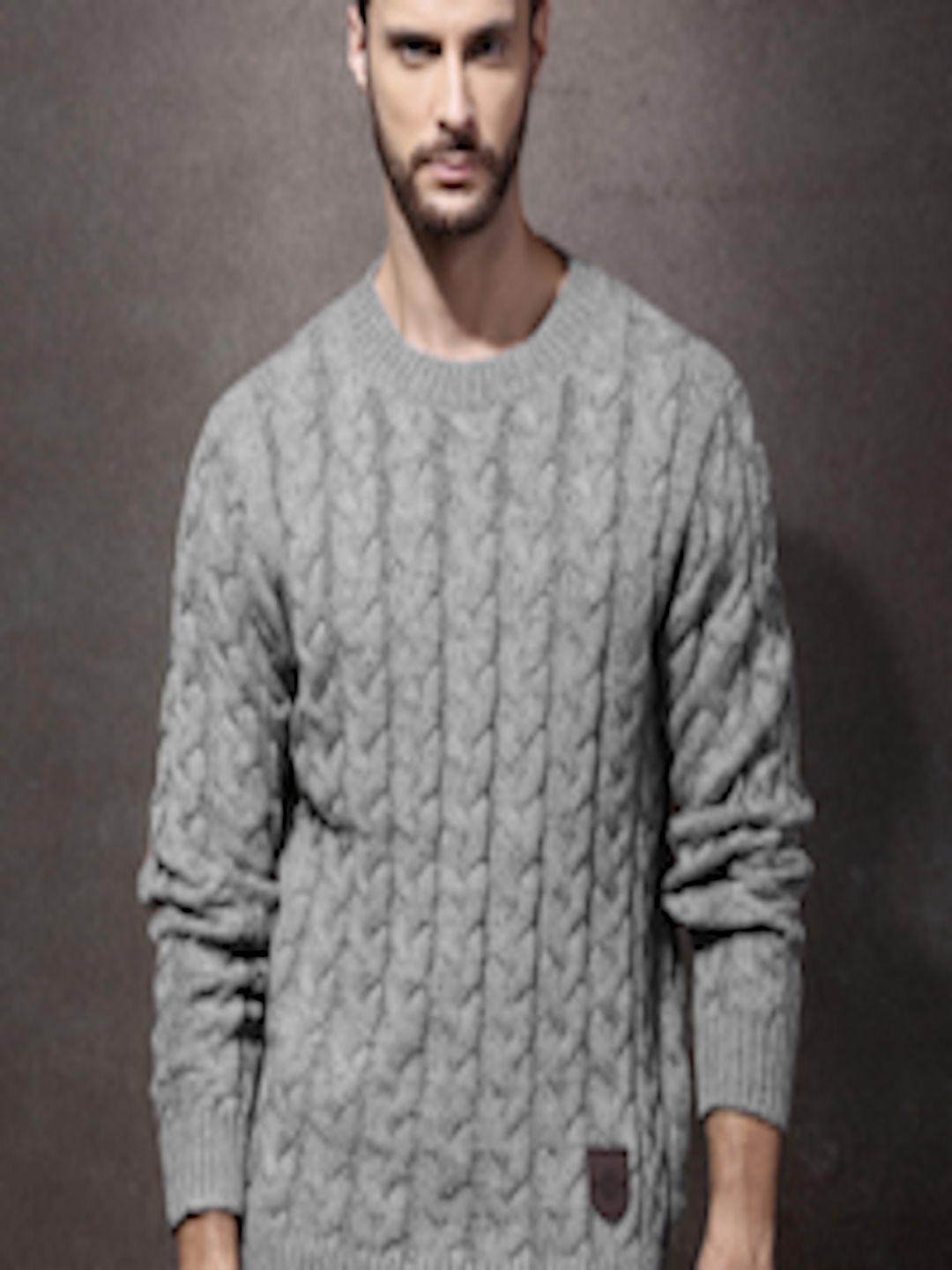 Buy Roadster Men Grey Self Design Sweater - Sweaters for Men 1375090 ...