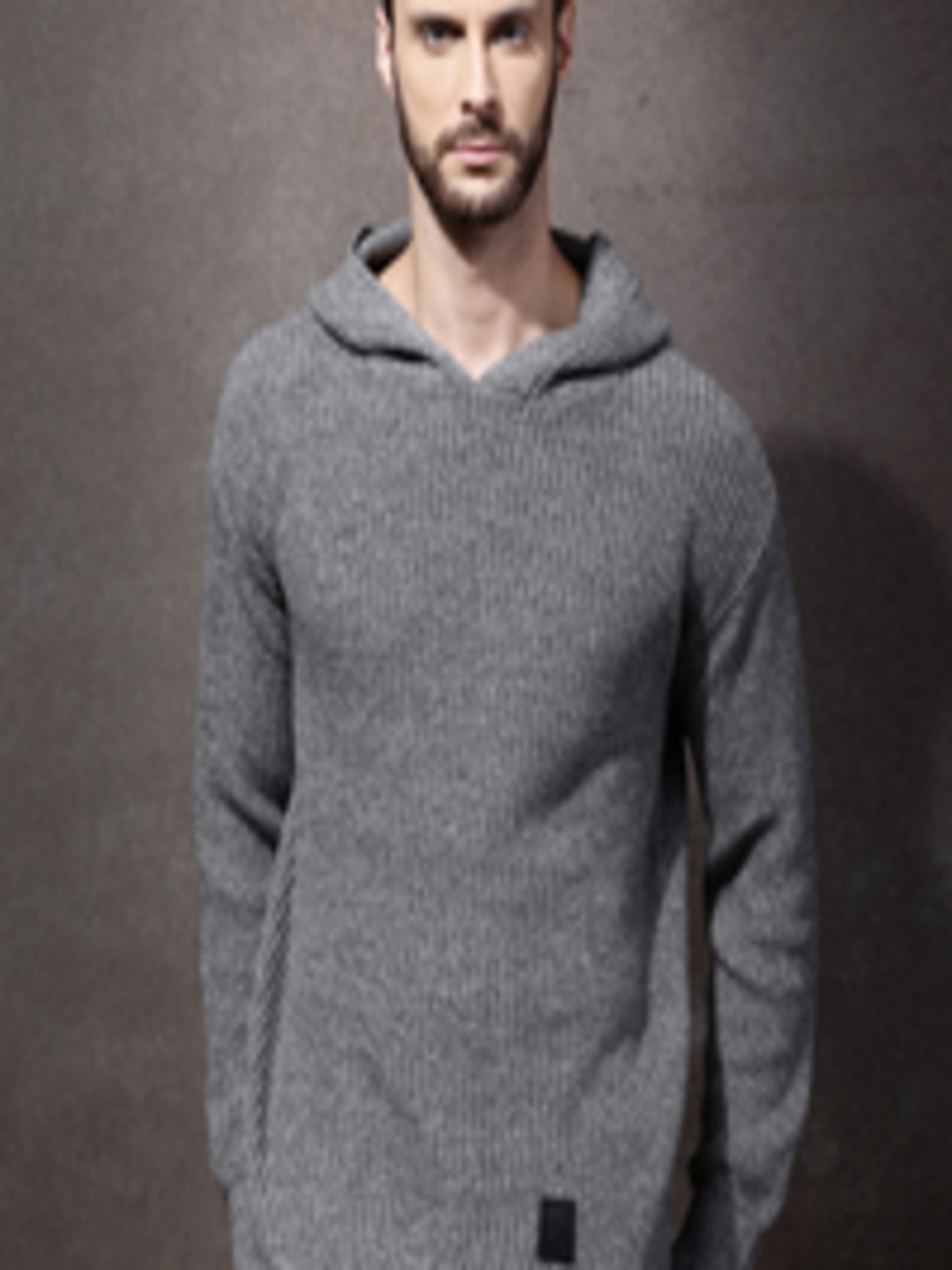 Buy Roadster Men Grey Solid Hooded Sweater - Sweaters for Men 1375130 ...