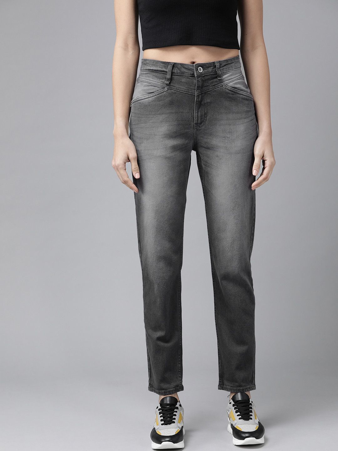 Buy Roadster Women Charcoal Grey Slim Fit Light Fade Stretchable Jeans