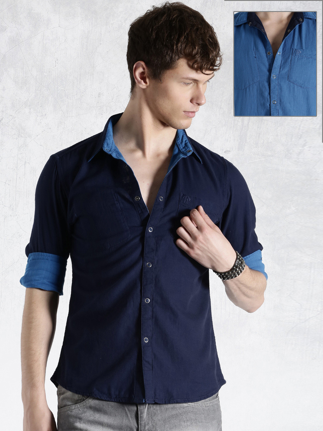 Buy Roadster Navy & Blue Reversible Casual Shirt Shirts for Men