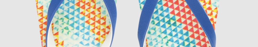 Buy DressBerry Women Blue & Orange Geometric Print Thong Flip Flops ...