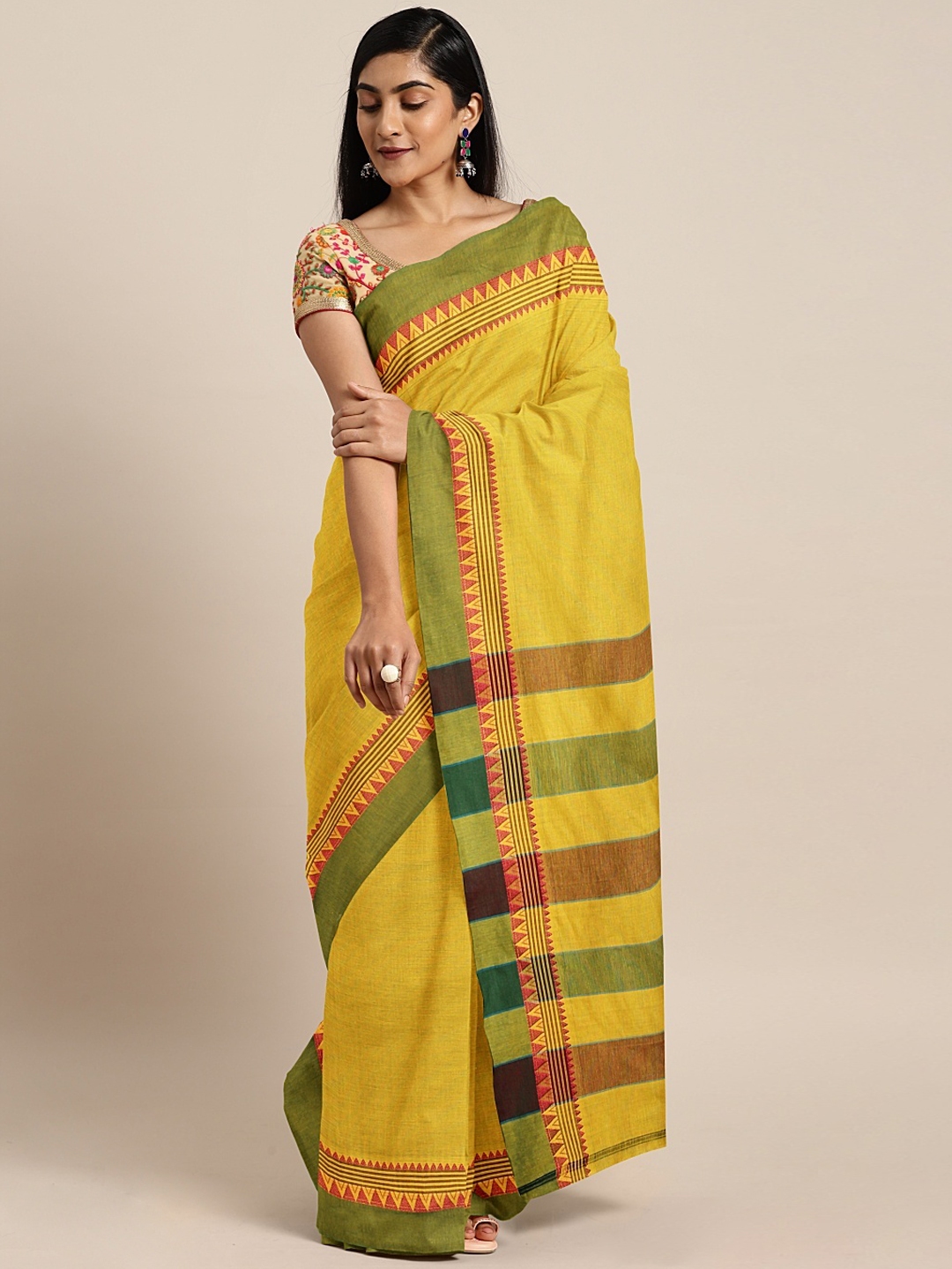 Buy Aamna Yellow Pure Cotton Solid Mangalagiri Saree - Sarees for Women ...