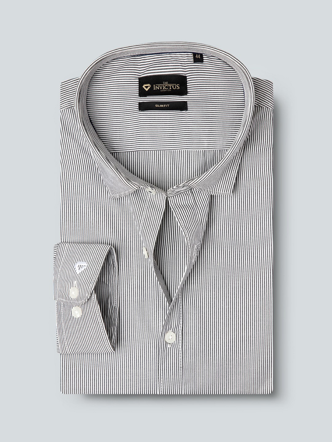 Buy INVICTUS Men Charcoal Grey & White Slim Fit Pure Cotton Striped ...