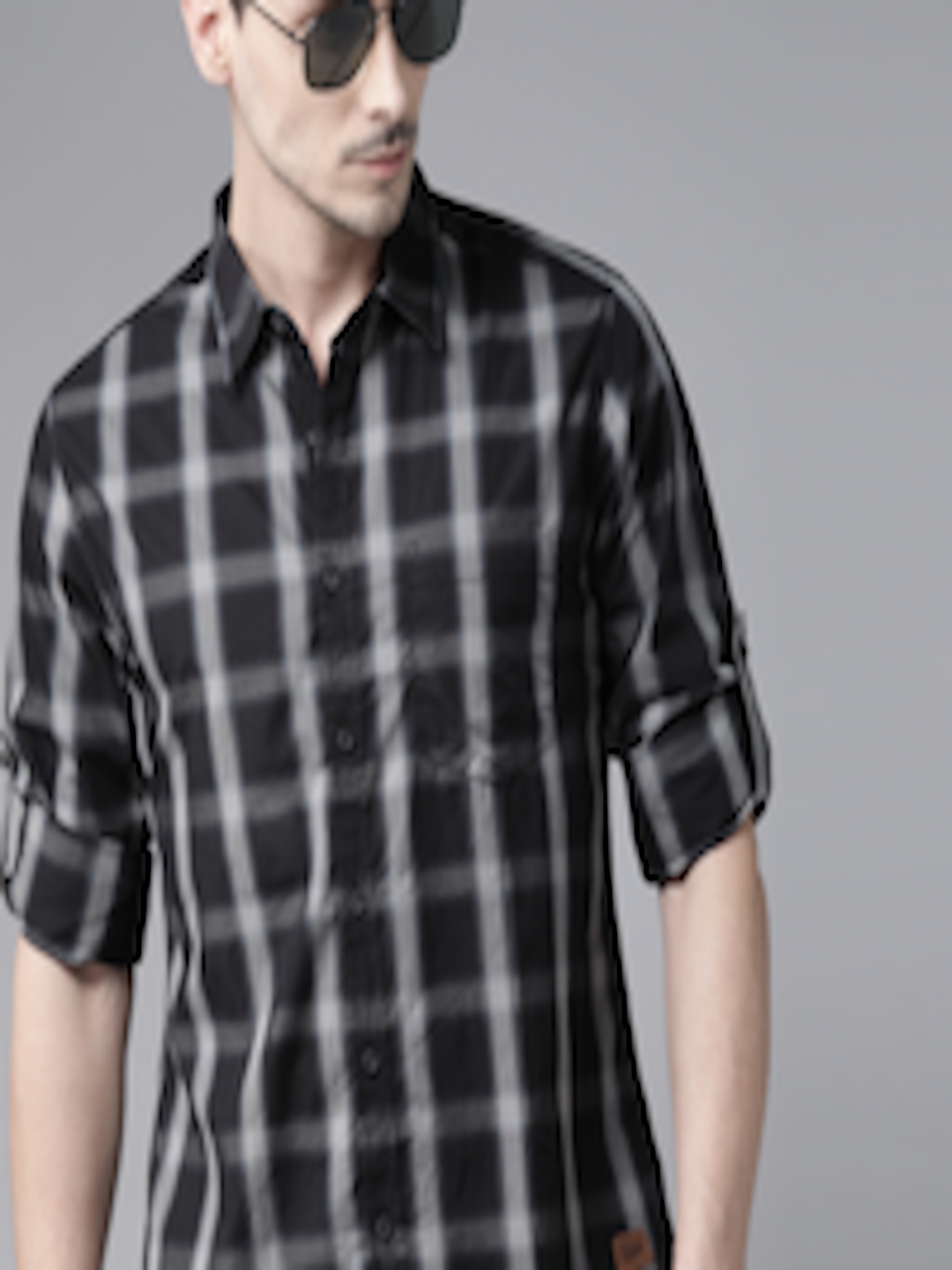 Buy Roadster Men Black & Grey Checked Casual Sustainable Shirt - Shirts ...