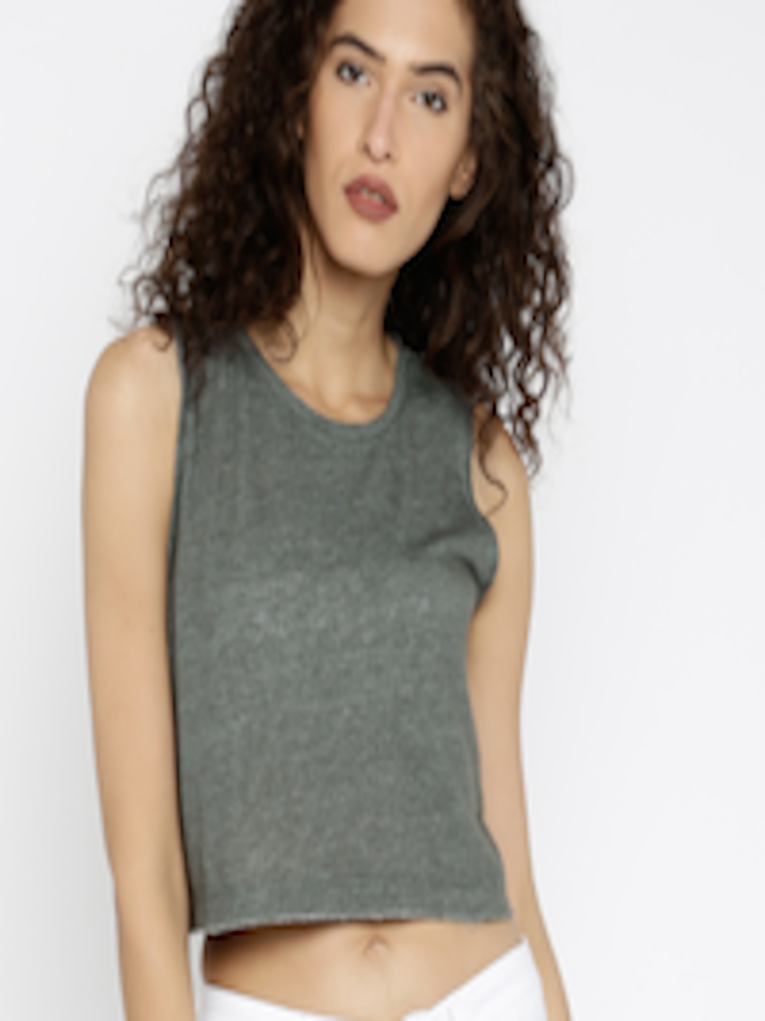 Buy ONLY Women Olive Green Crop Pure Cotton Top - Tops for Women ...