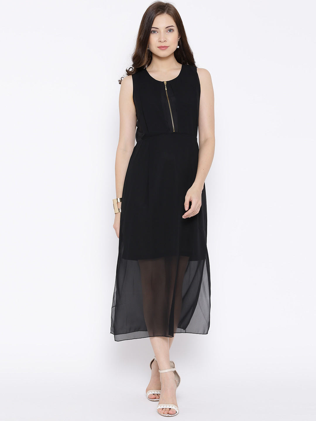 Buy 109F Black Polyester Semi Sheer Midi Dress Dresses for Women