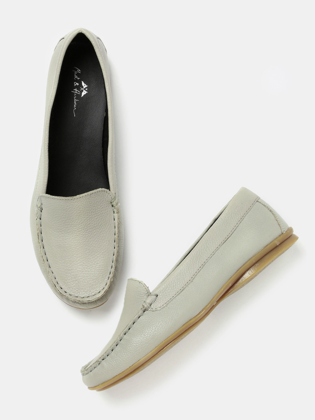 Buy Mast & Harbour Women Grey Leather Loafers Casual Shoes for Women