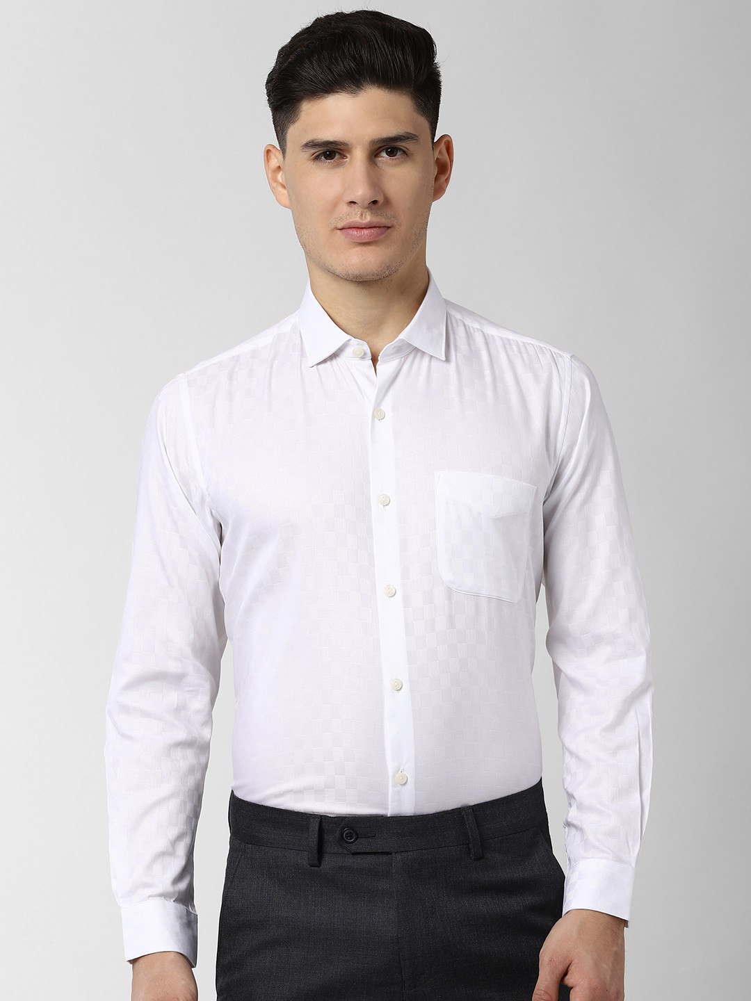 Buy Peter England Elite Men White Regular Fit Self Design Cotton Formal