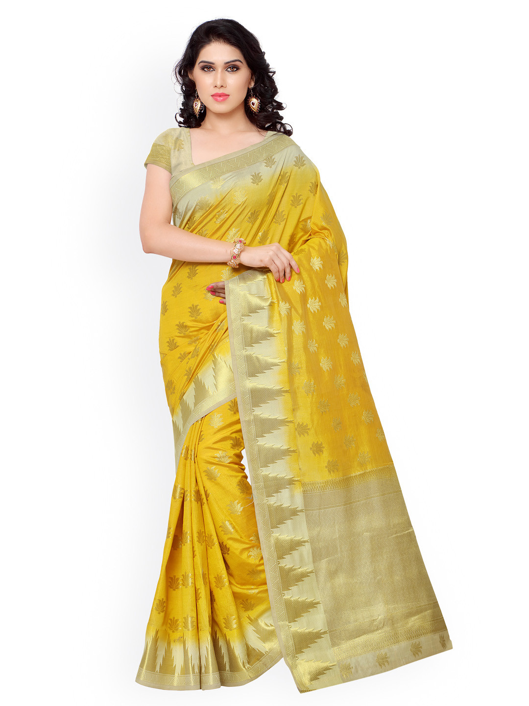 Buy Varkala Silk Sarees Mustard Yellow Jacquard & Kanchipuram Art Silk