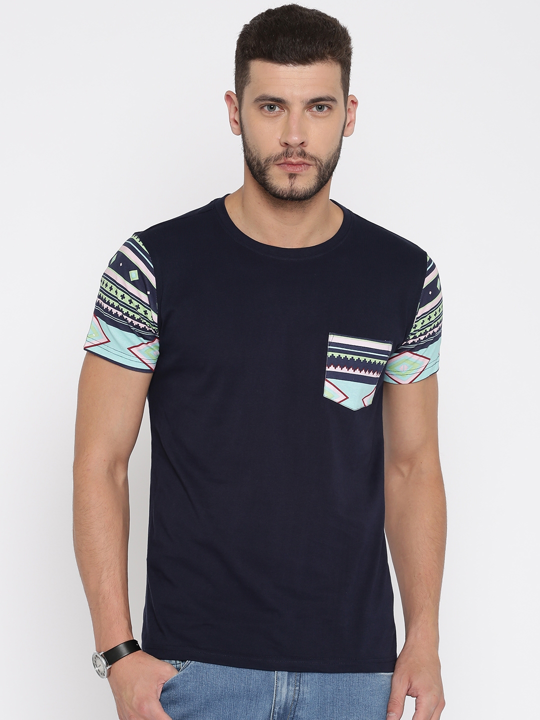 Buy Aventura Outfitters Navy Pure Cotton T Shirt - Tshirts for Men ...