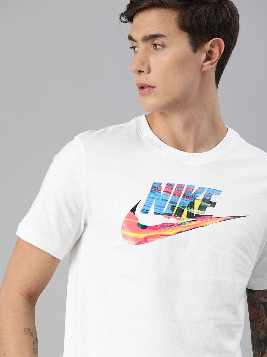 Buy Nike Men White Printed AS M NSW TEE SPRING Round Neck Pure Cotton T