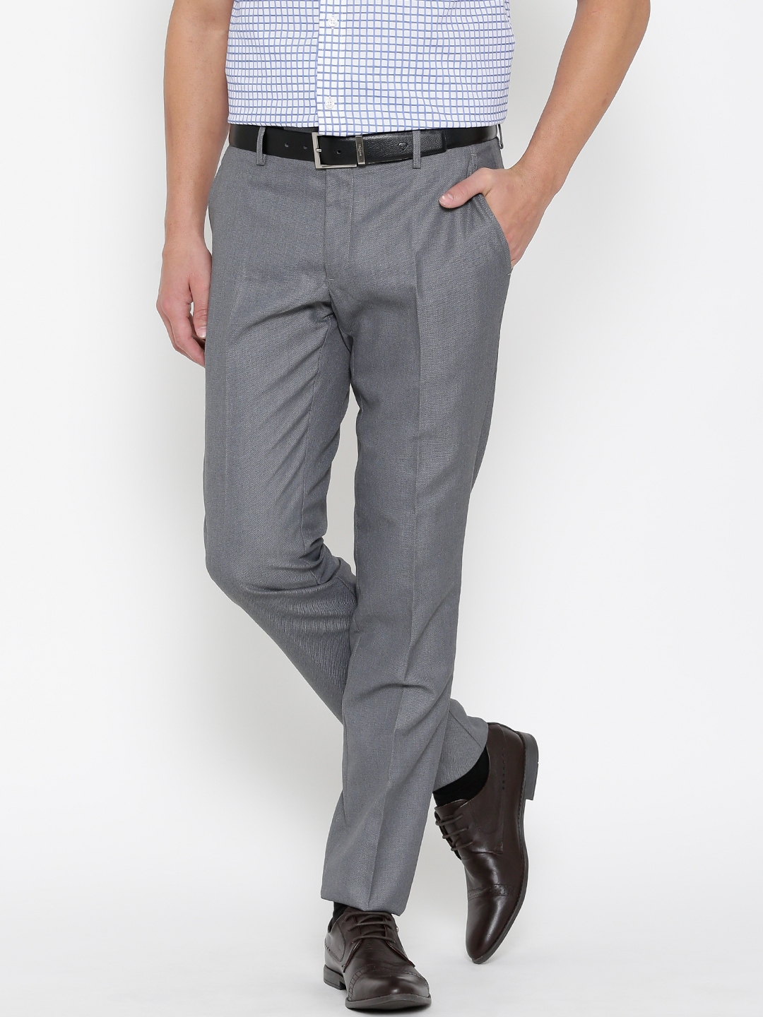 Buy Black Coffee Charcoal Grey Low Rise Sharp Fit Formal Trousers ...