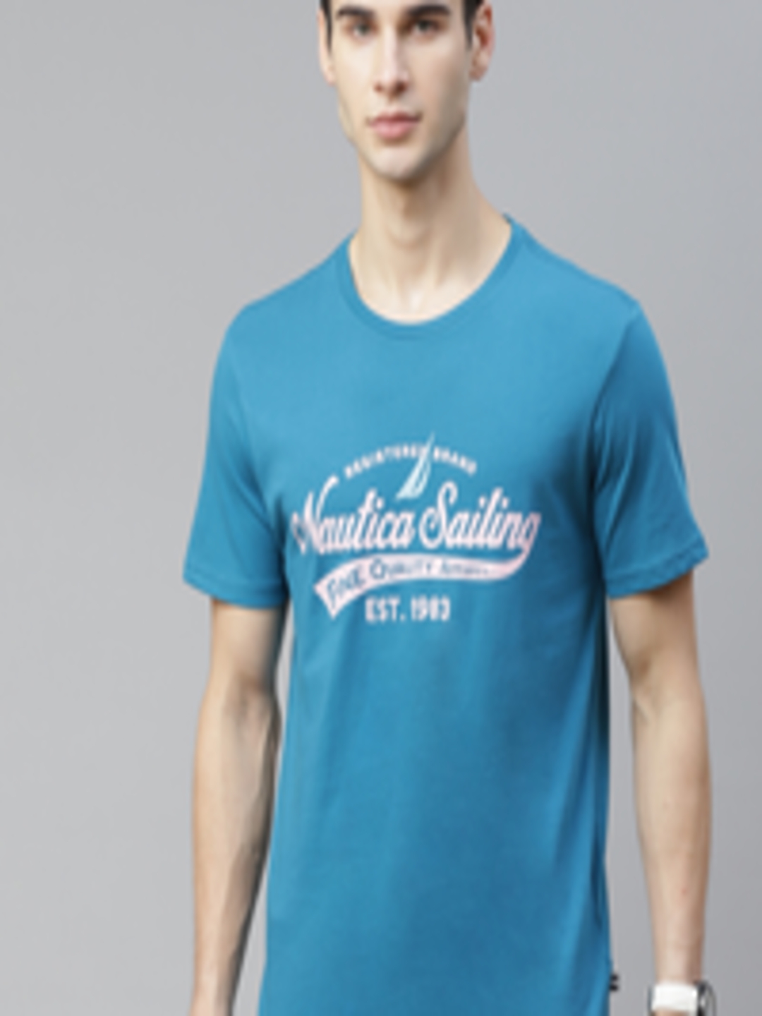 Buy Nautica Men Blue Typography Printed T Shirt - Tshirts for Men ...