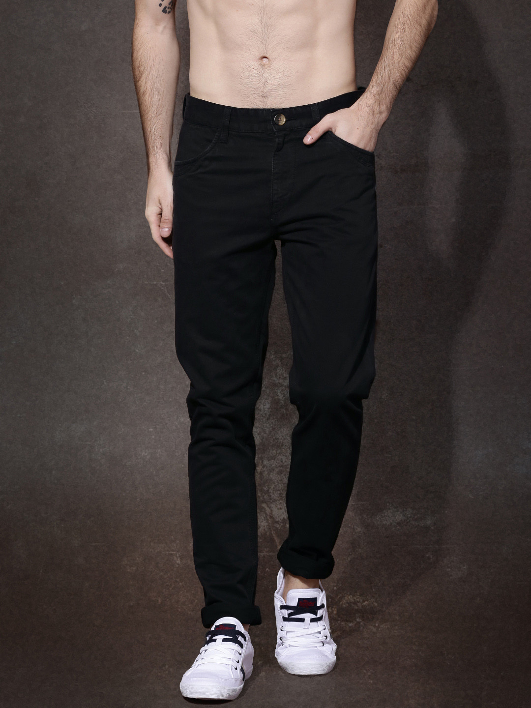 Buy Roadster Men Black Solid Flat Front Trousers Trousers for Men