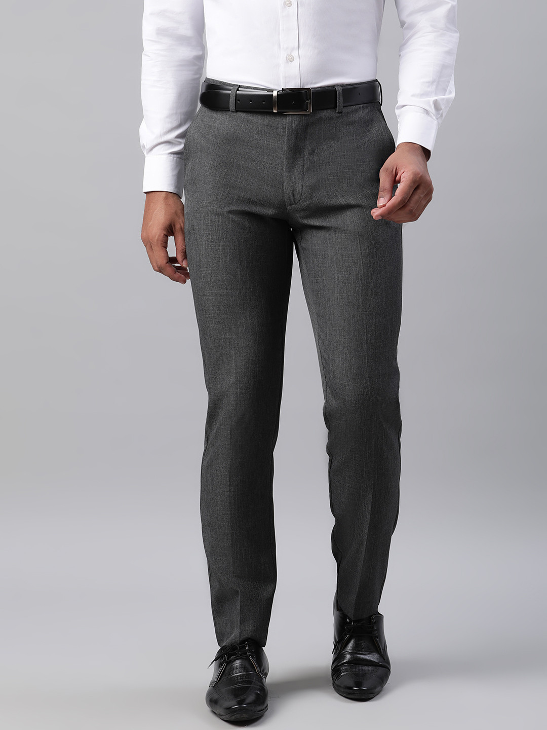 Buy Marks & Spencer Men Charcoal Grey Slim Fit Solid Formal Trousers ...