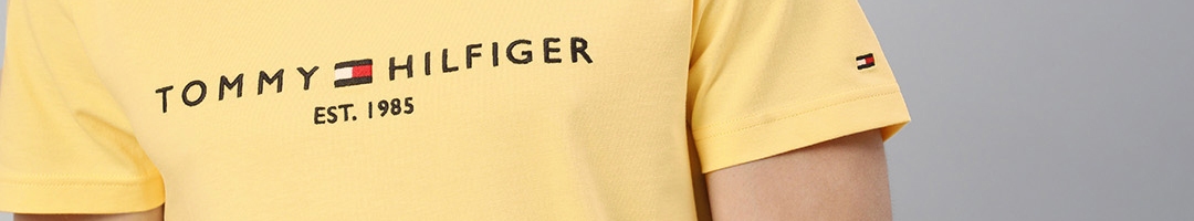 Buy Tommy Hilfiger Men Yellow Logo Printed Round Neck Organic Cotton T Shirt - Tshirts for Men ...
