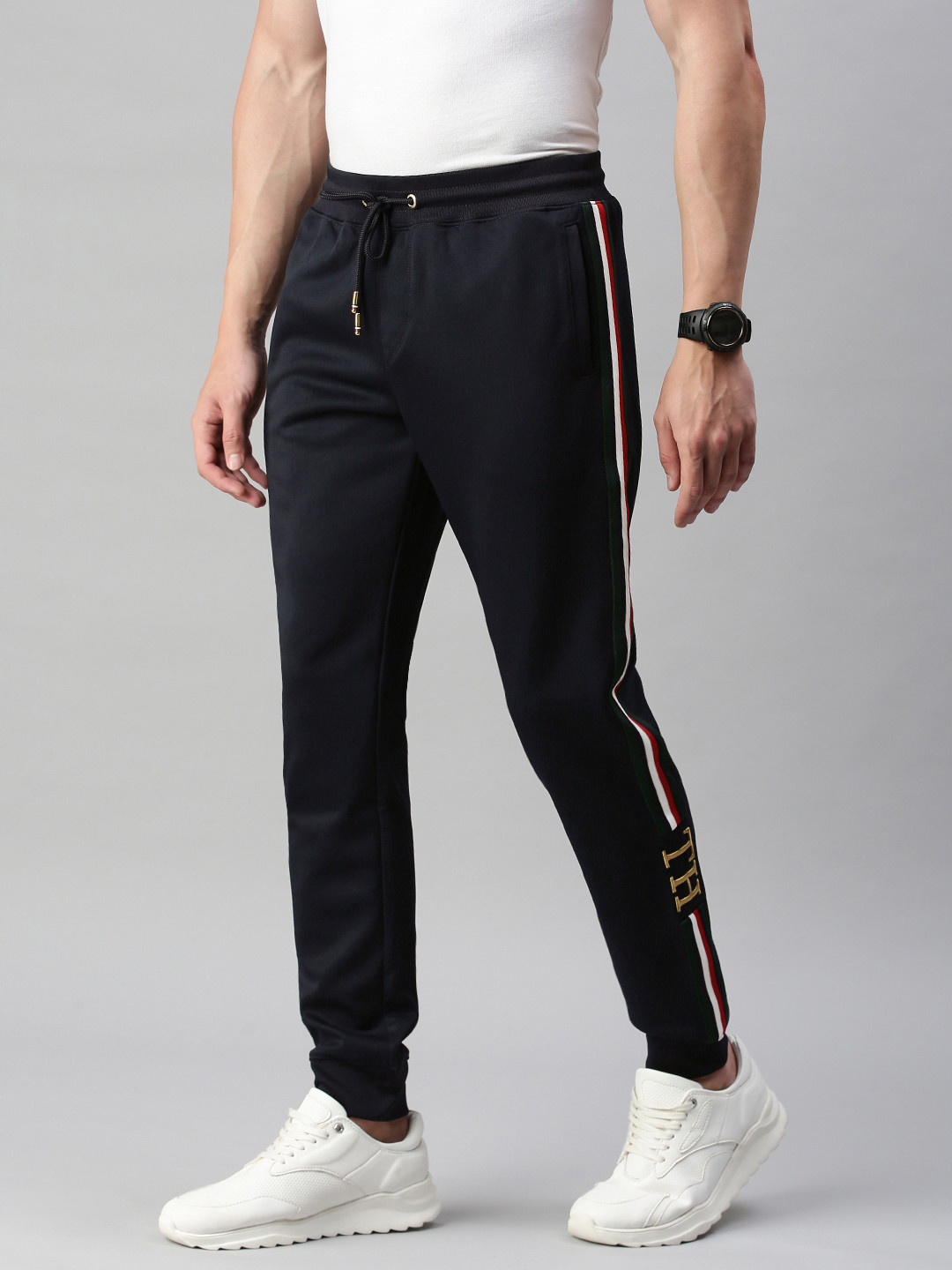 Buy Tommy Hilfiger Men Black Solid Straight Fit TH MONOGRAM Joggers
