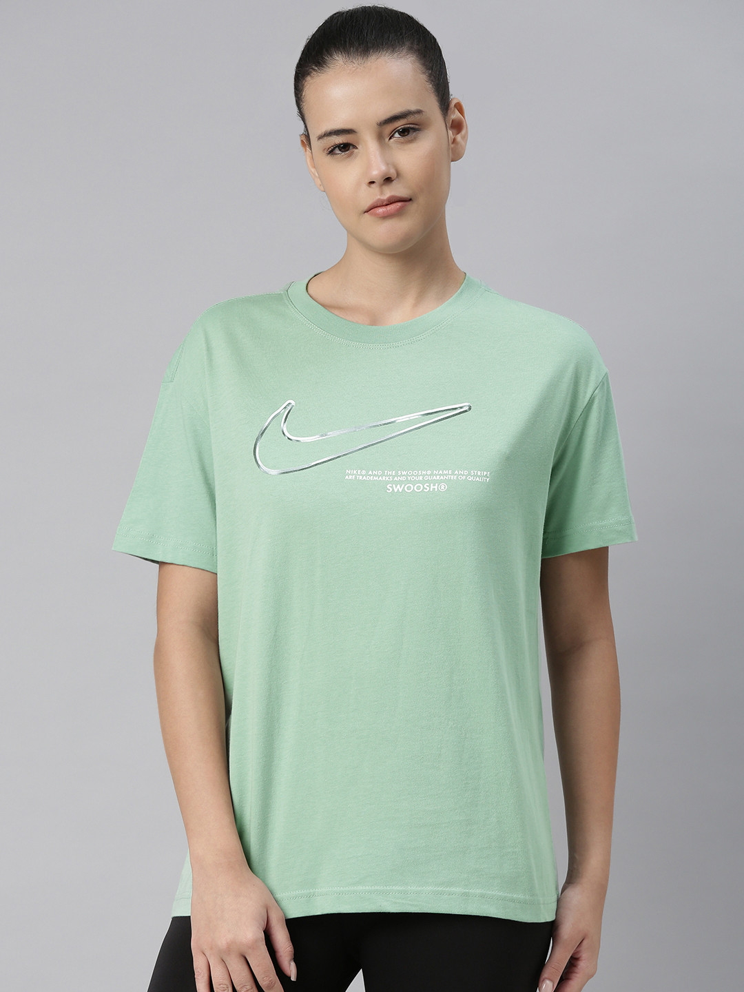 Buy Nike Women Sea Green Printed AS W NSW BOY SWOOSH Round Neck Pure