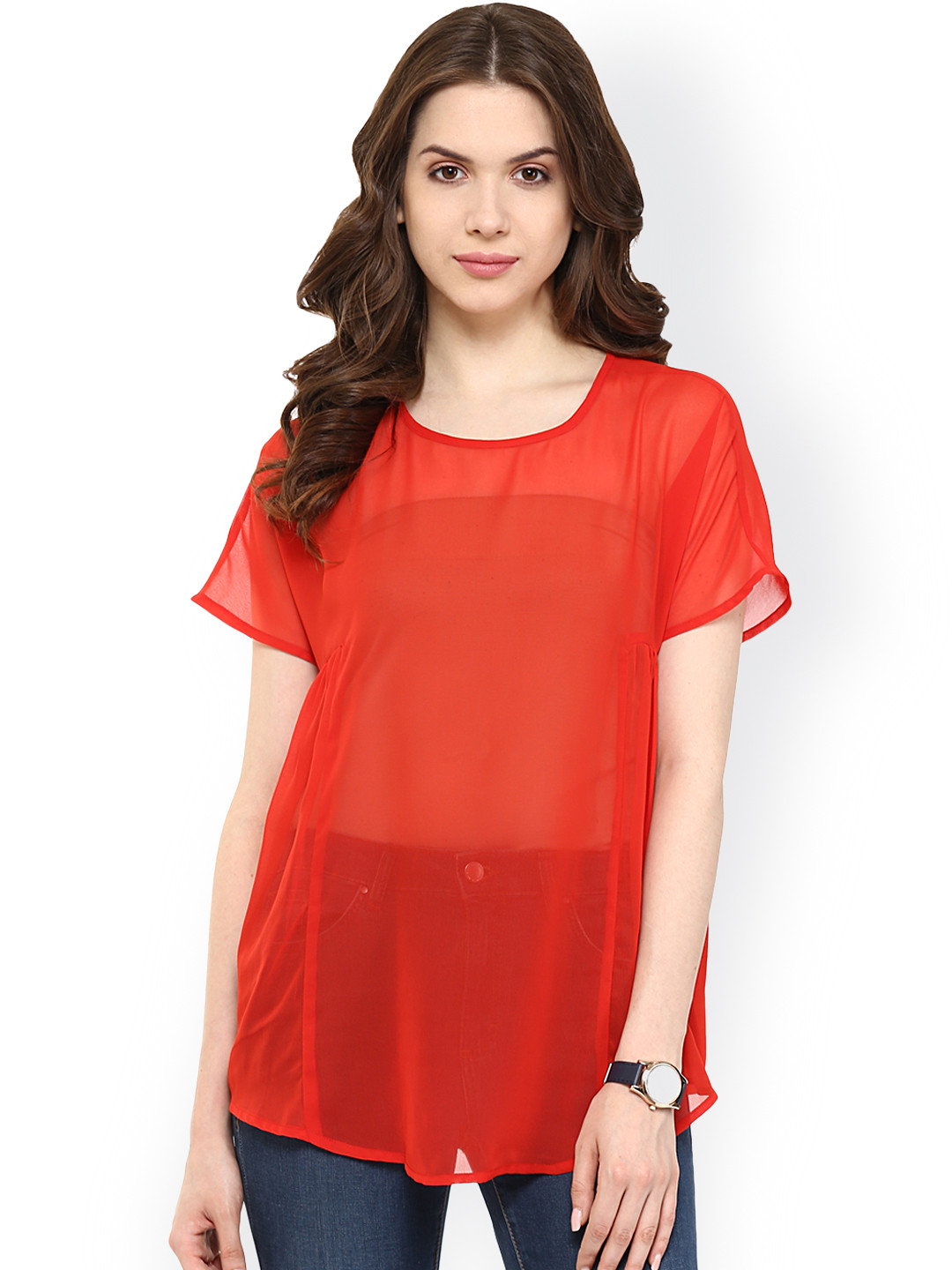 Buy Pannkh Red Polyester Sheer Top Tops for Women 1382255 Myntra