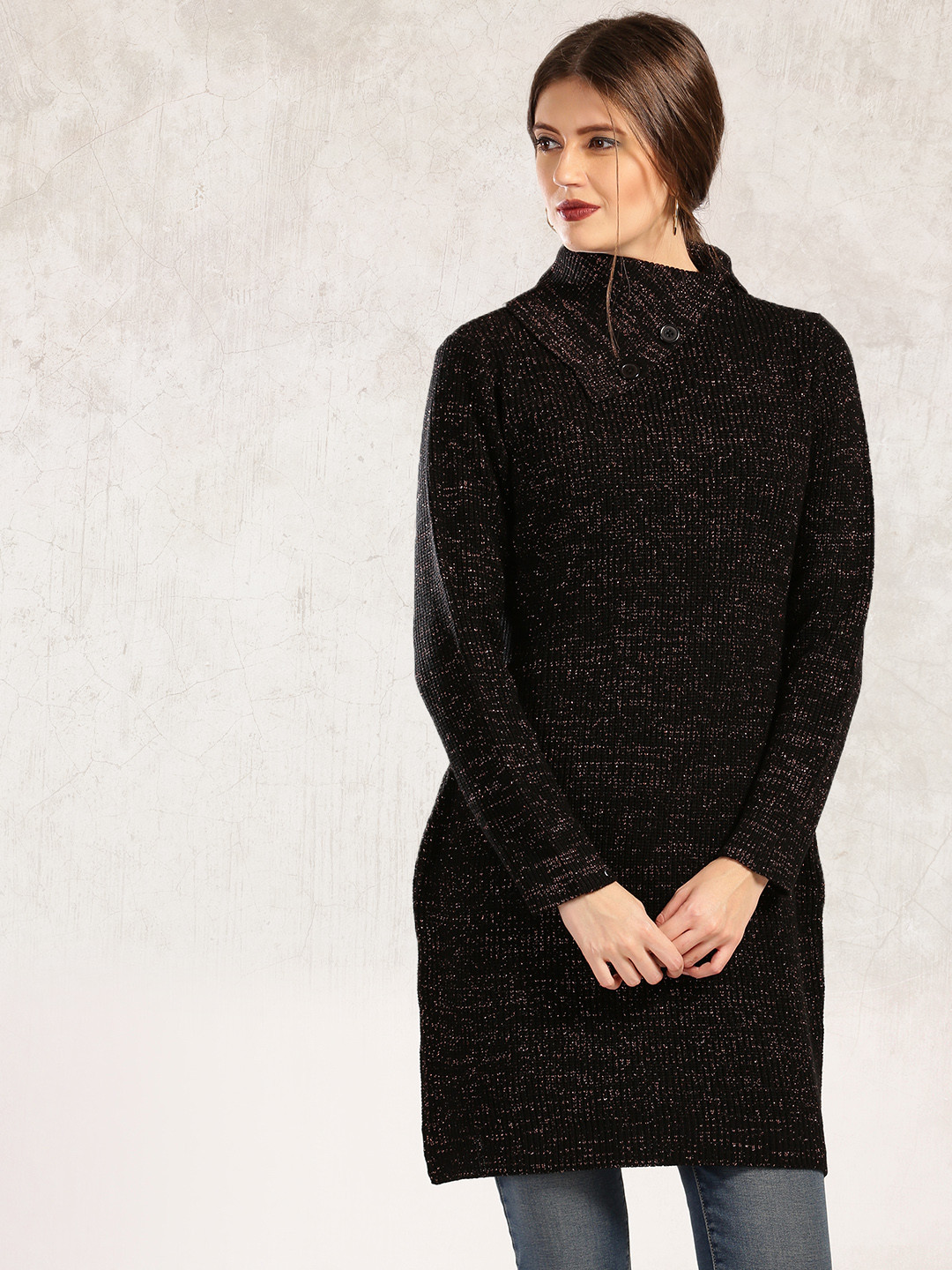 Buy Anouk Women Black & Copper Toned Shimmer Acrylic Kurta Kurtas for