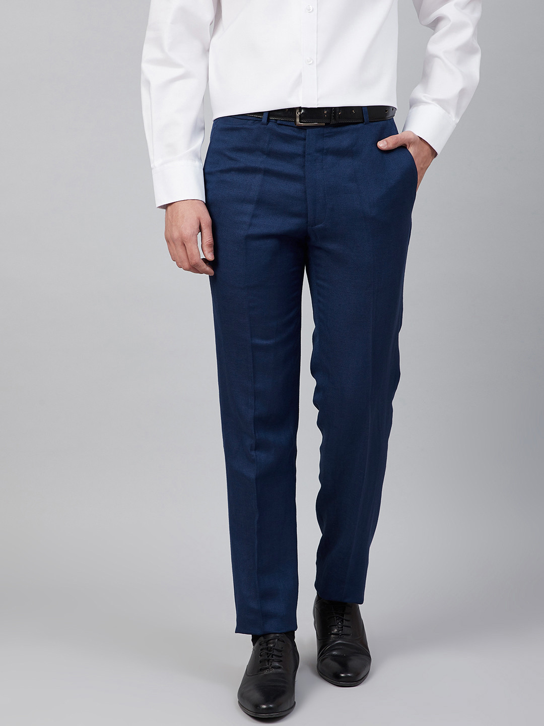 Buy Marks & Spencer Men Navy Blue Slim Fit Solid Trousers - Trousers ...
